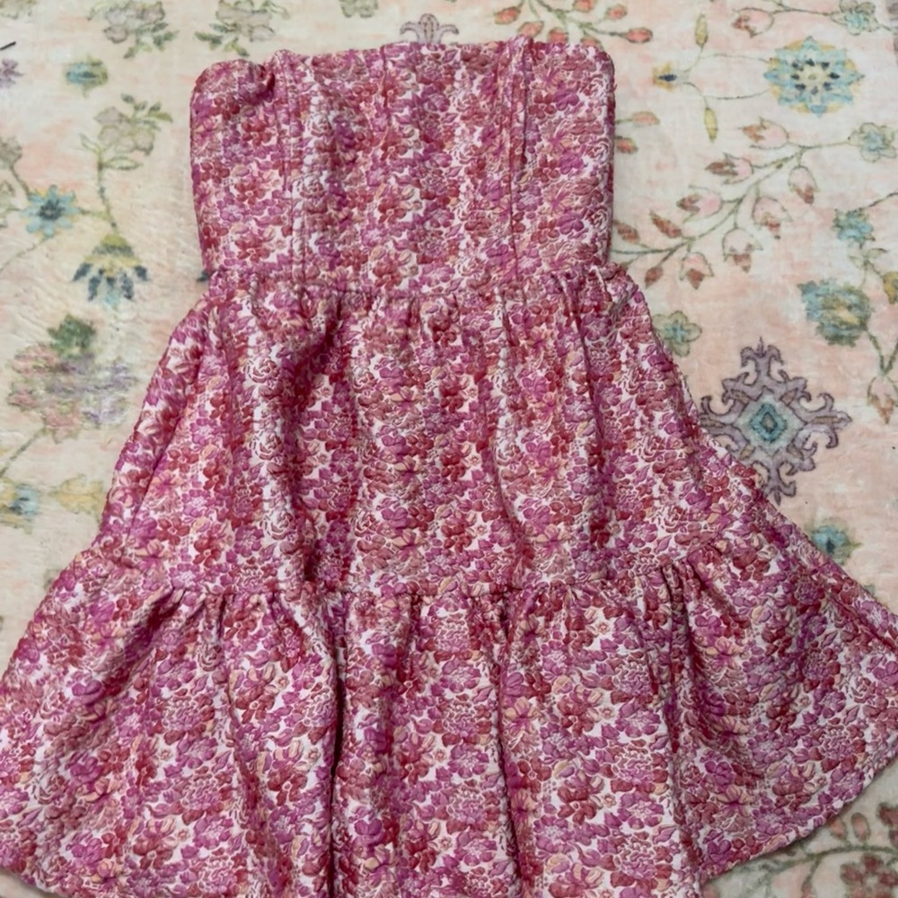 Floral Pink Strapless Dress
